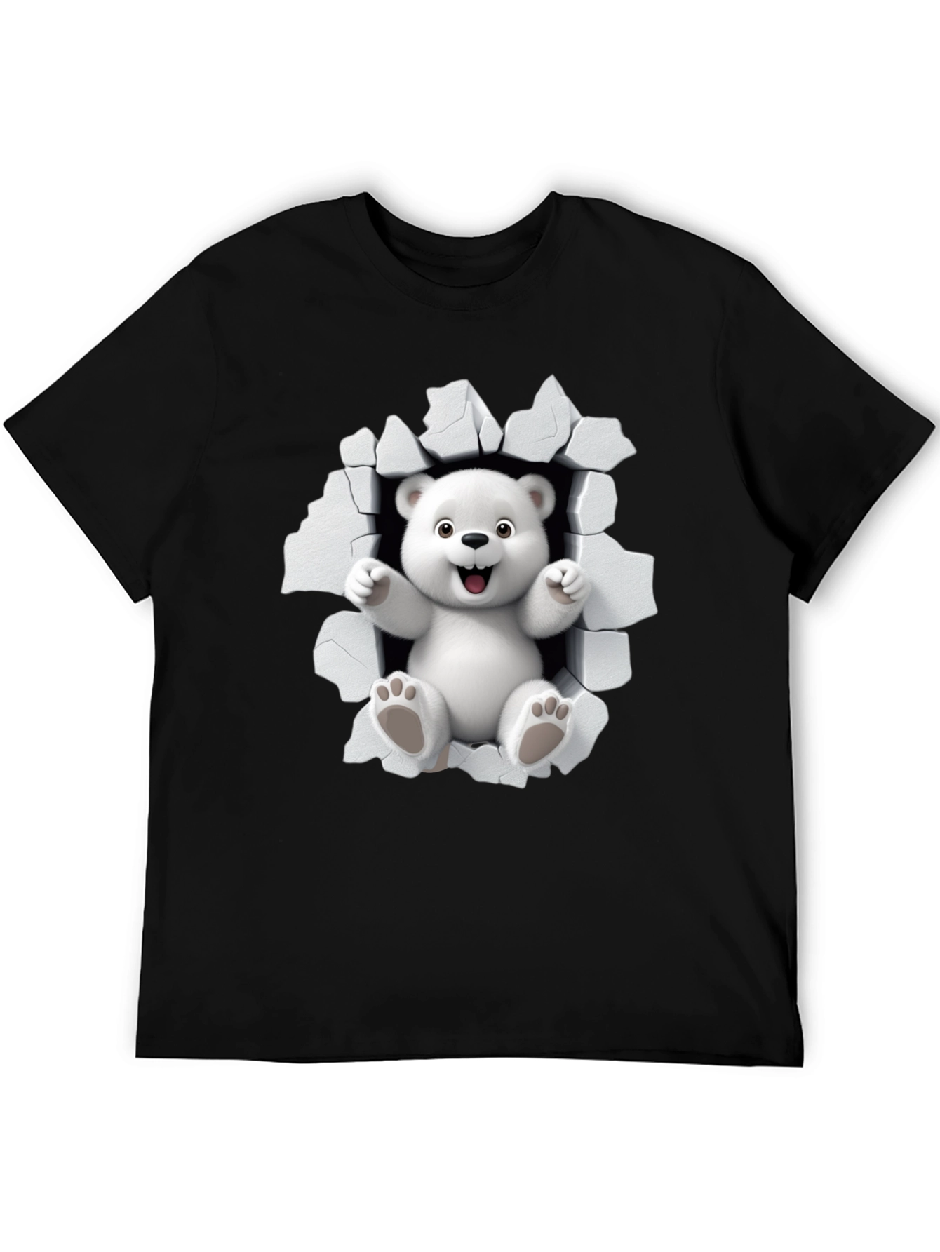Cute Polar Bear 3D Graphic Black T-Shirt