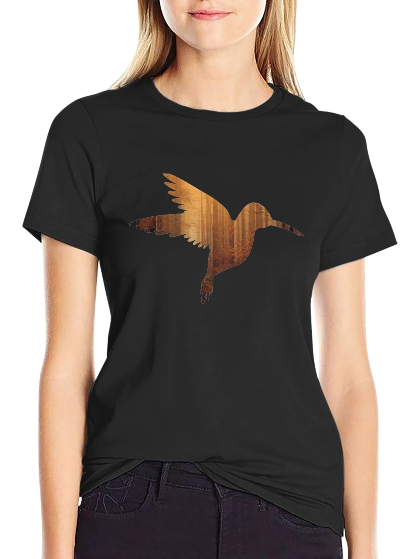 Hummingbird Forest Graphic Black T-Shirt