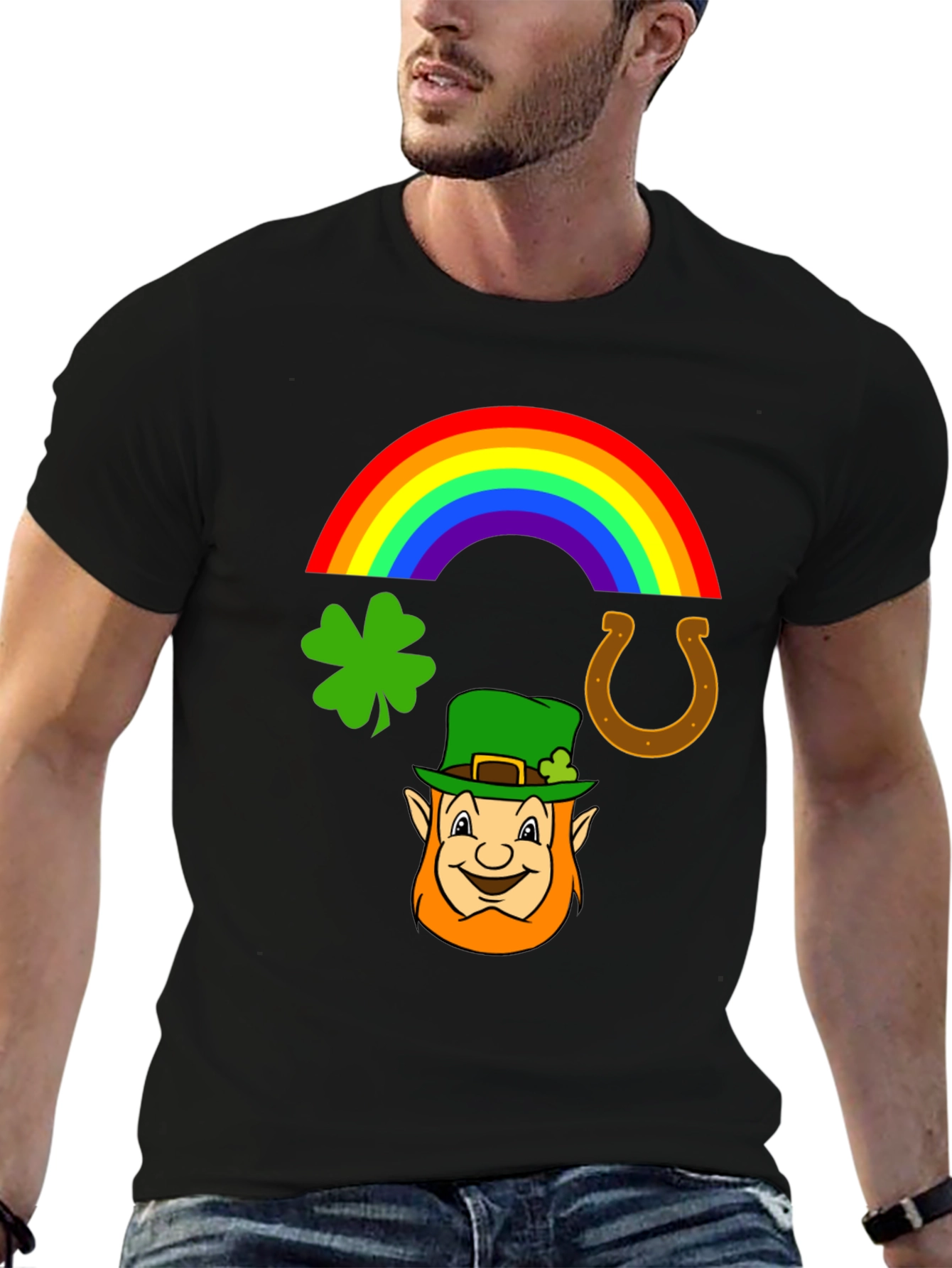 St. Patricks Day Leprechaun Rainbow Graphic Tee