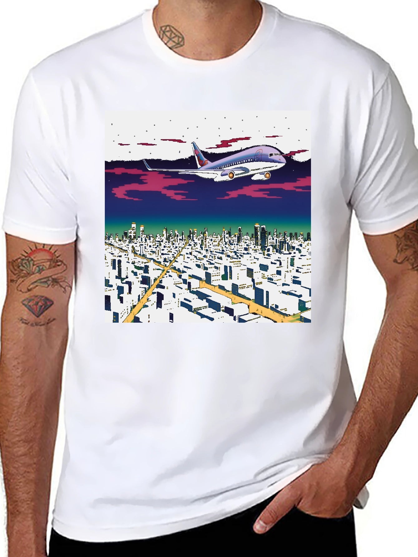 Retro Plane Over City T-Shirt