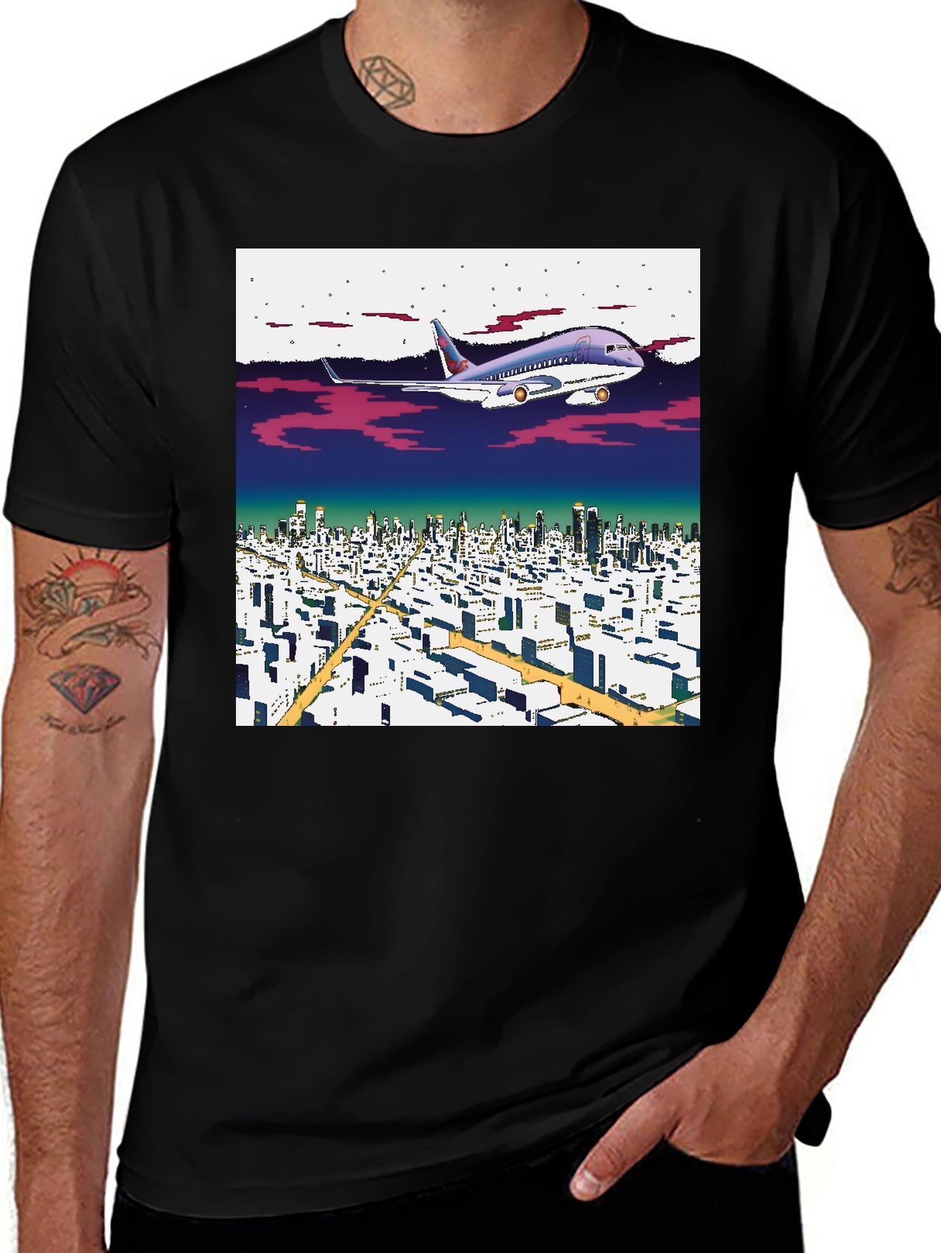 Retro Plane Over City T-Shirt