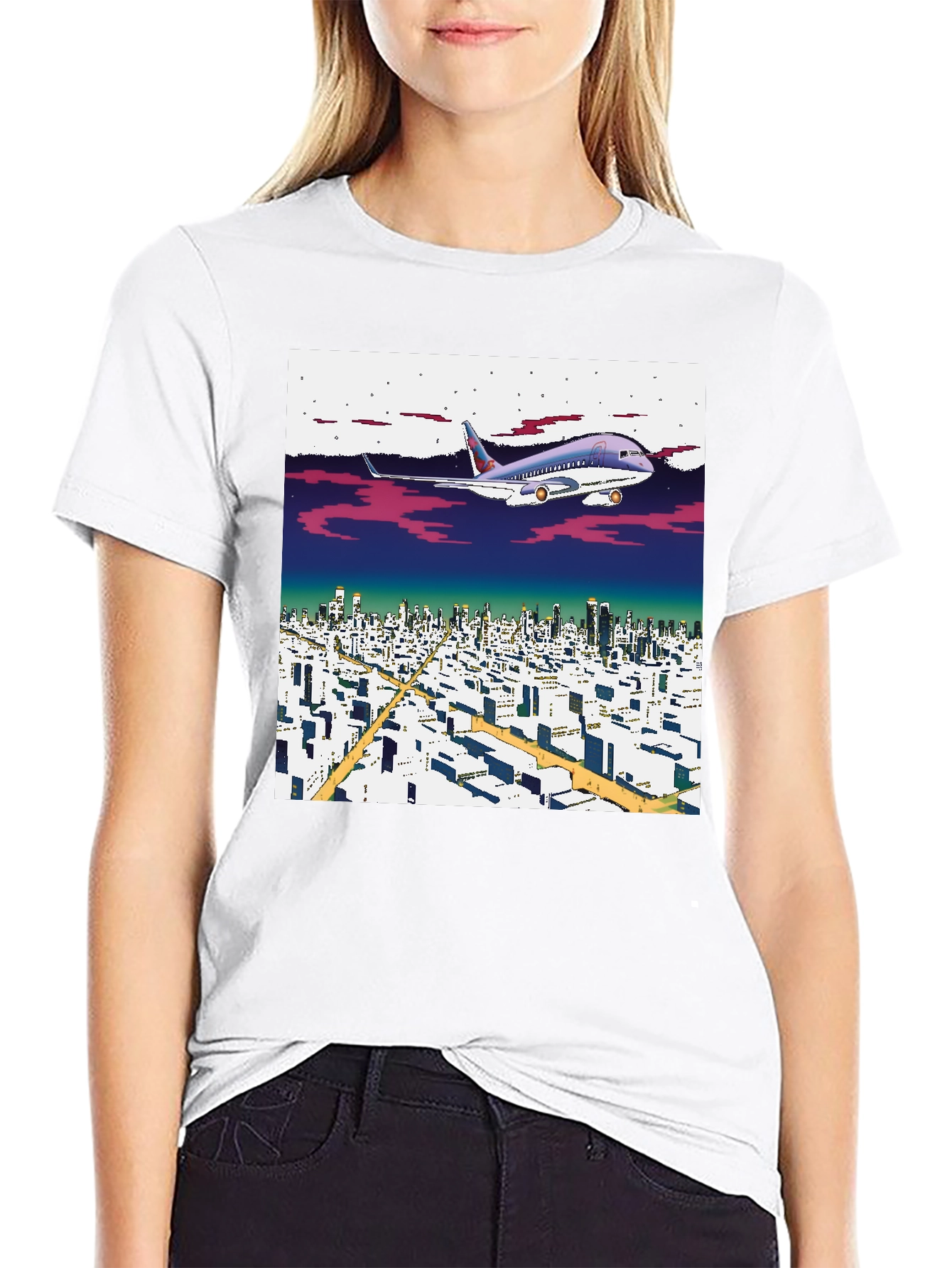 Retro Plane Over City T-Shirt