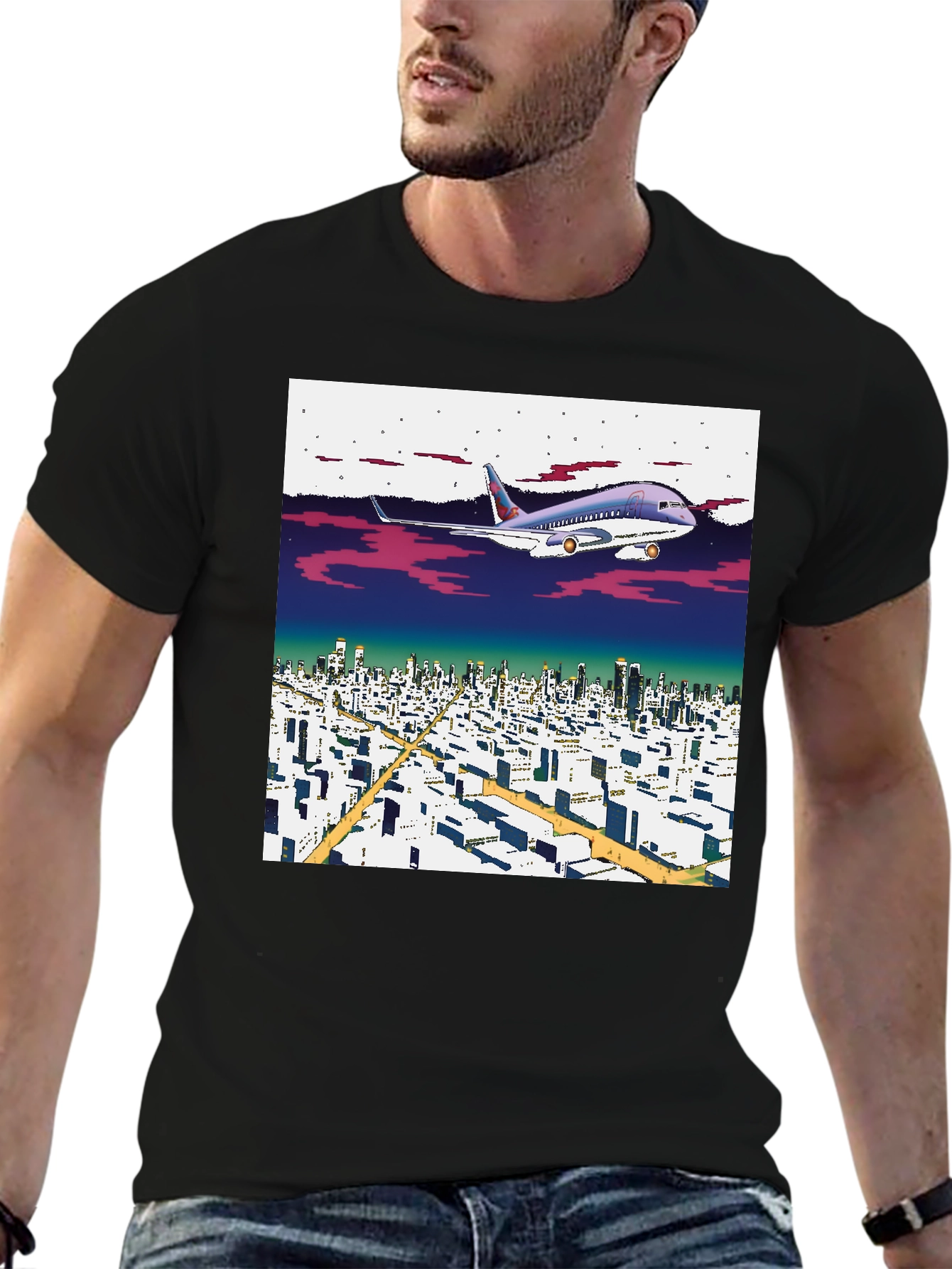 Retro Plane Over City T-Shirt
