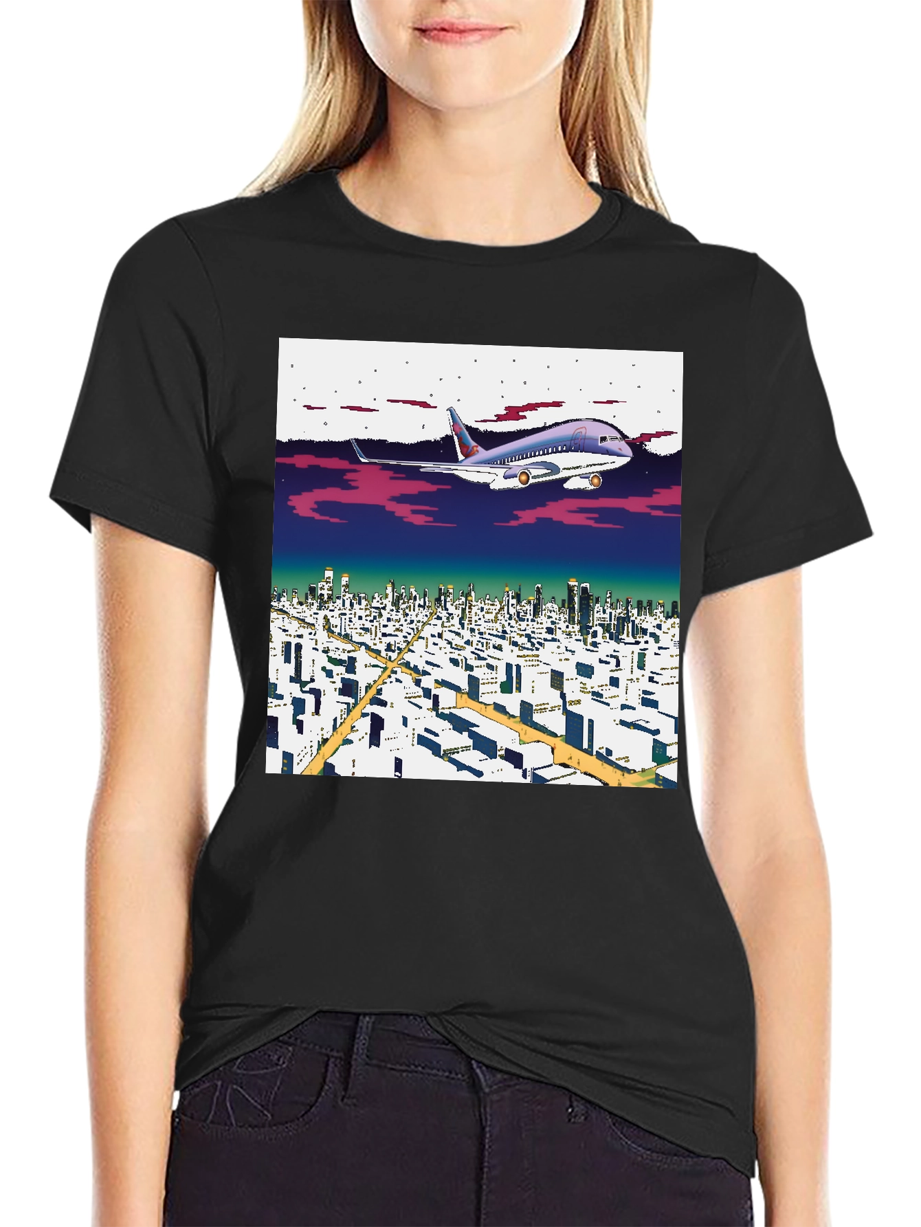 Retro Plane Over City T-Shirt