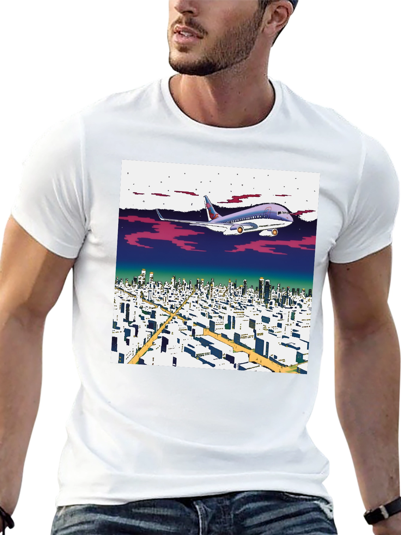 Retro Plane Over City T-Shirt