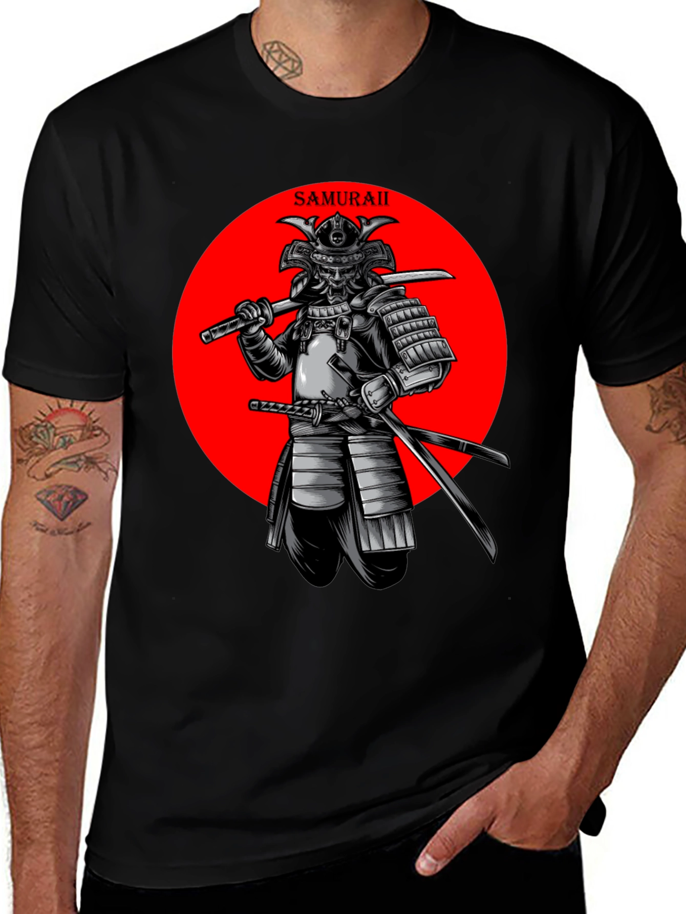 Samurai Warrior Graphic Tee - Stylish Black T-Shirt
