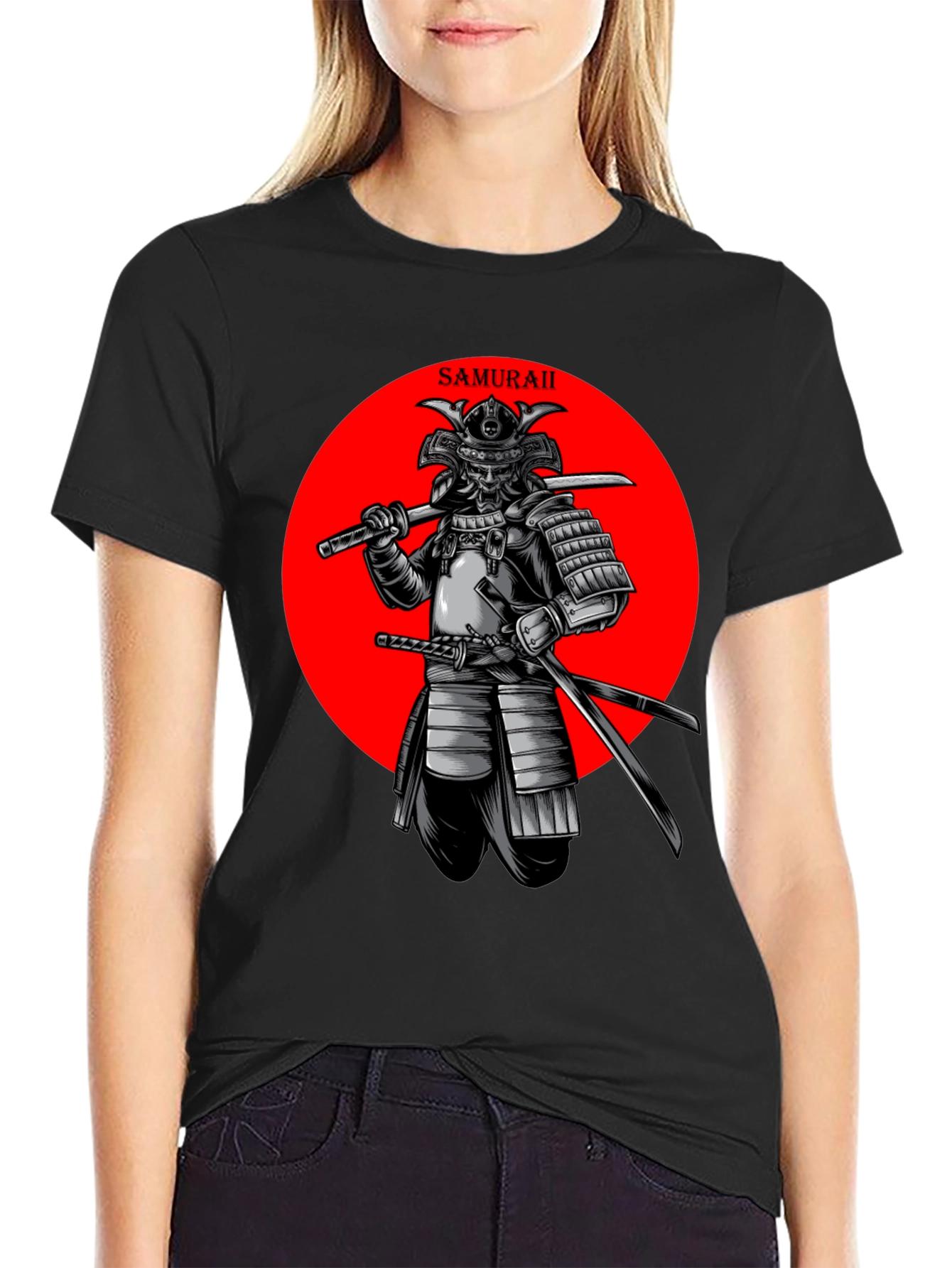 Samurai Warrior Graphic Tee - Stylish Black T-Shirt