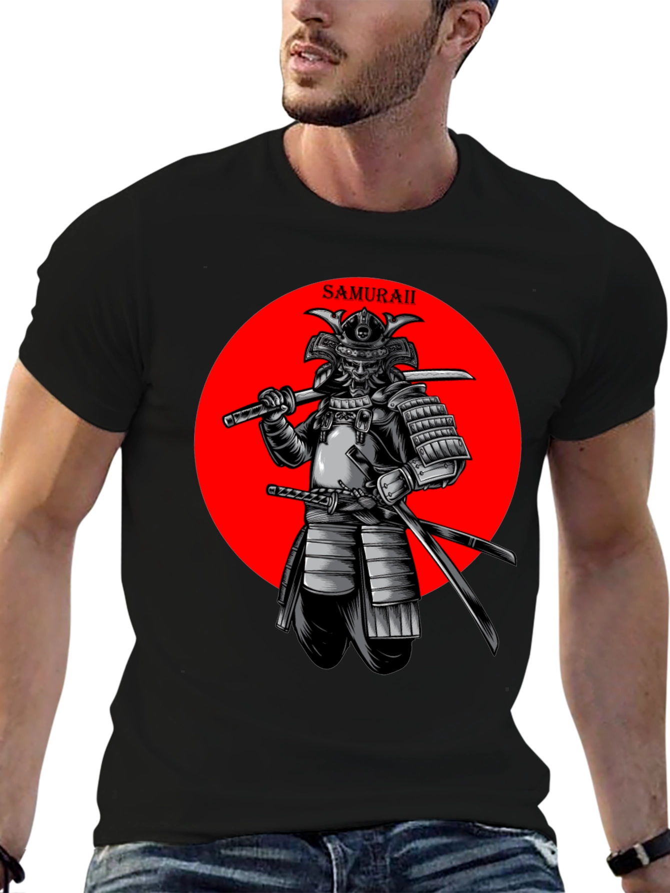 Samurai Warrior Graphic Tee - Stylish Black T-Shirt