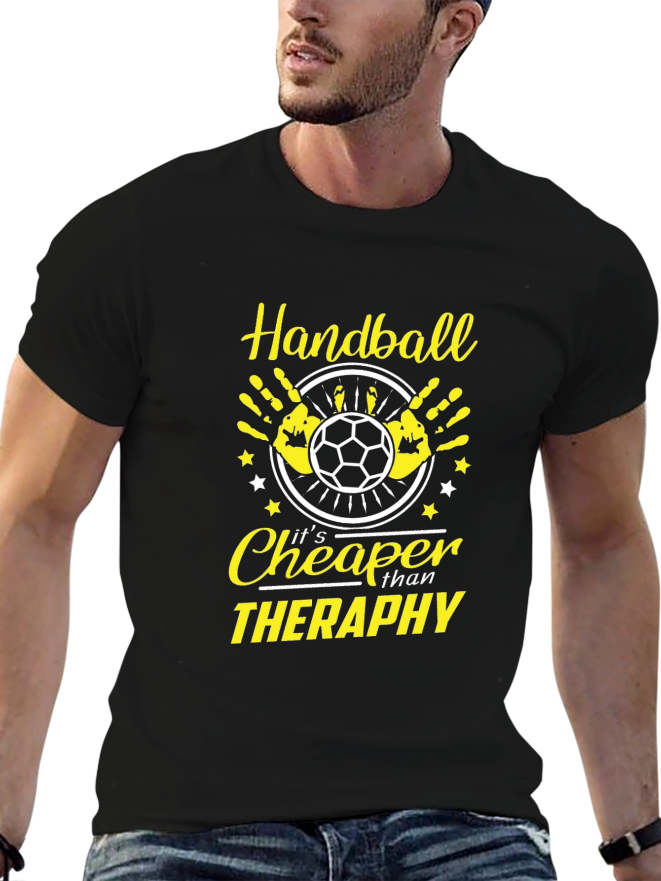 Handball Cheaper Than Therapy Black T-Shirt