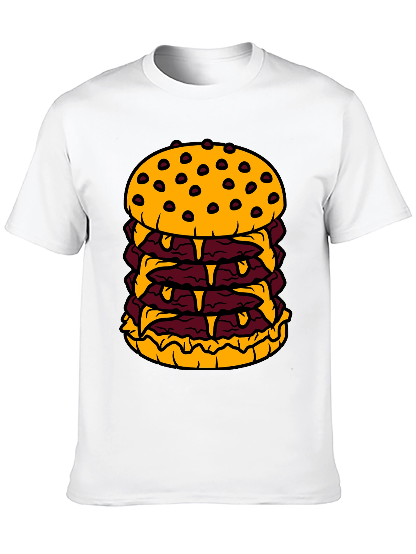 Humorous Cartoon Burger Graphic Black T-Shirt