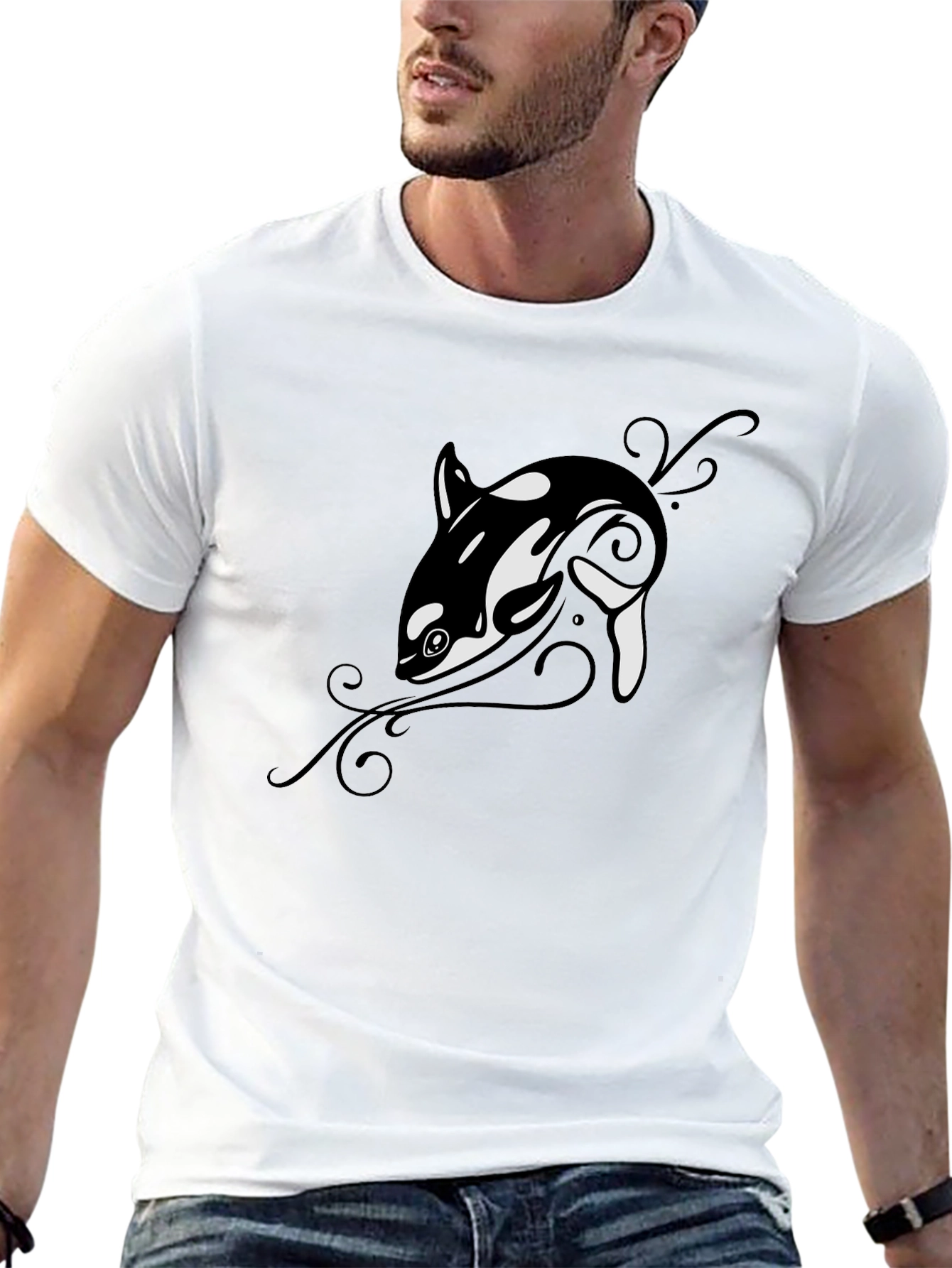 Orca Whale Graphic Tee - Black Cotton T-Shirt