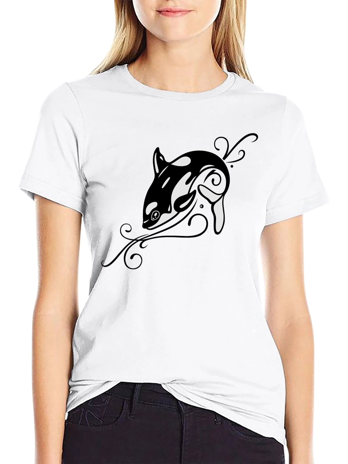 Orca Whale Graphic Tee - Black Cotton T-Shirt