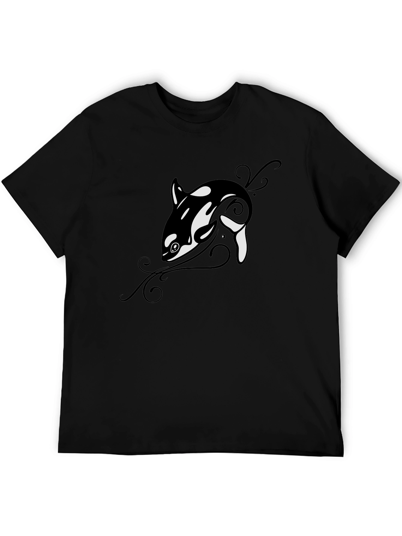 Orca Whale Graphic Tee - Black Cotton T-Shirt