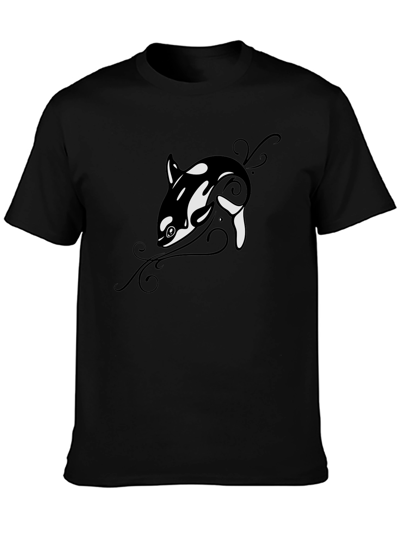 Orca Whale Graphic Tee - Black Cotton T-Shirt