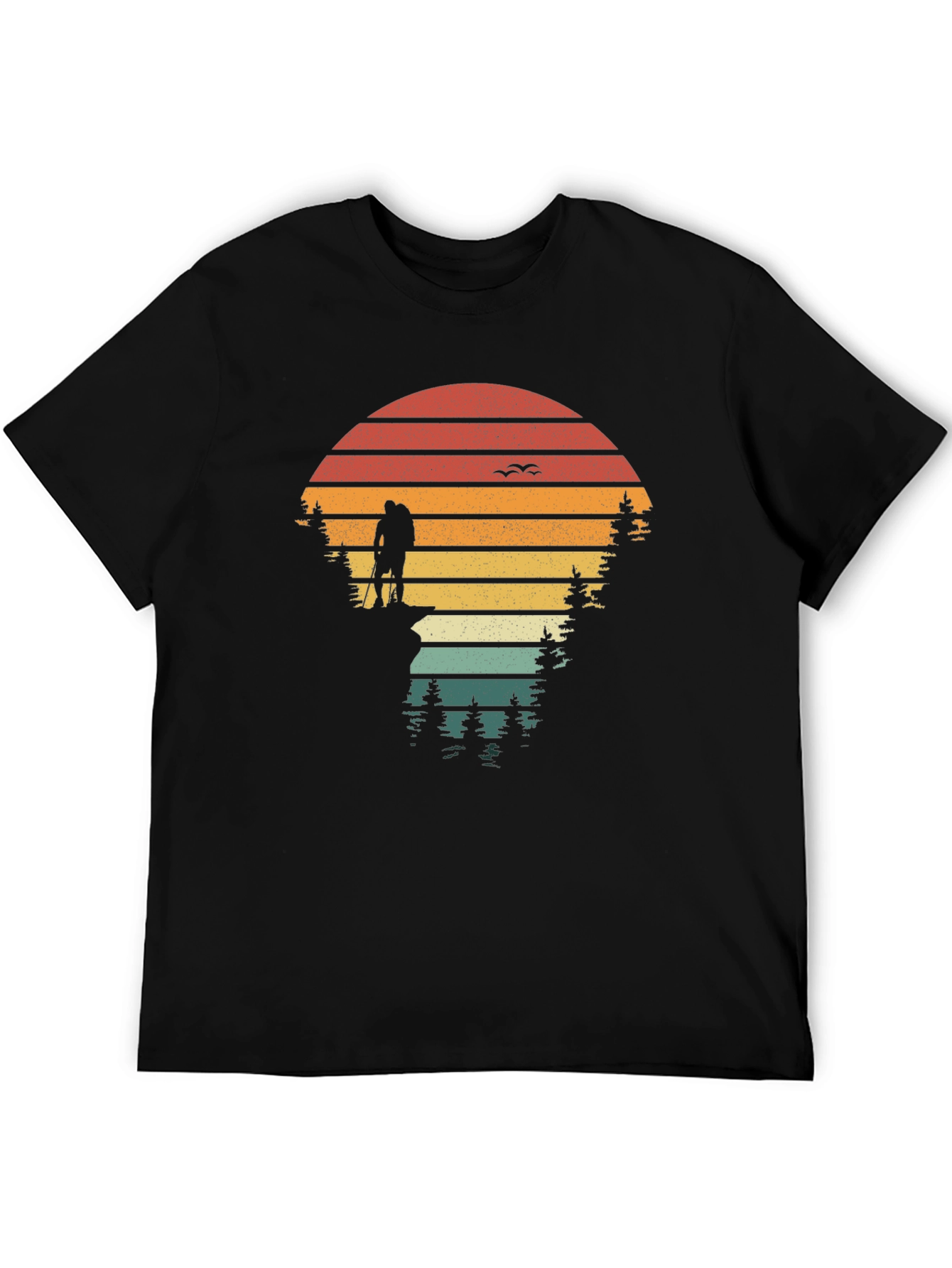 Nature Hiker Graphic Tee - Retro Sunset Design