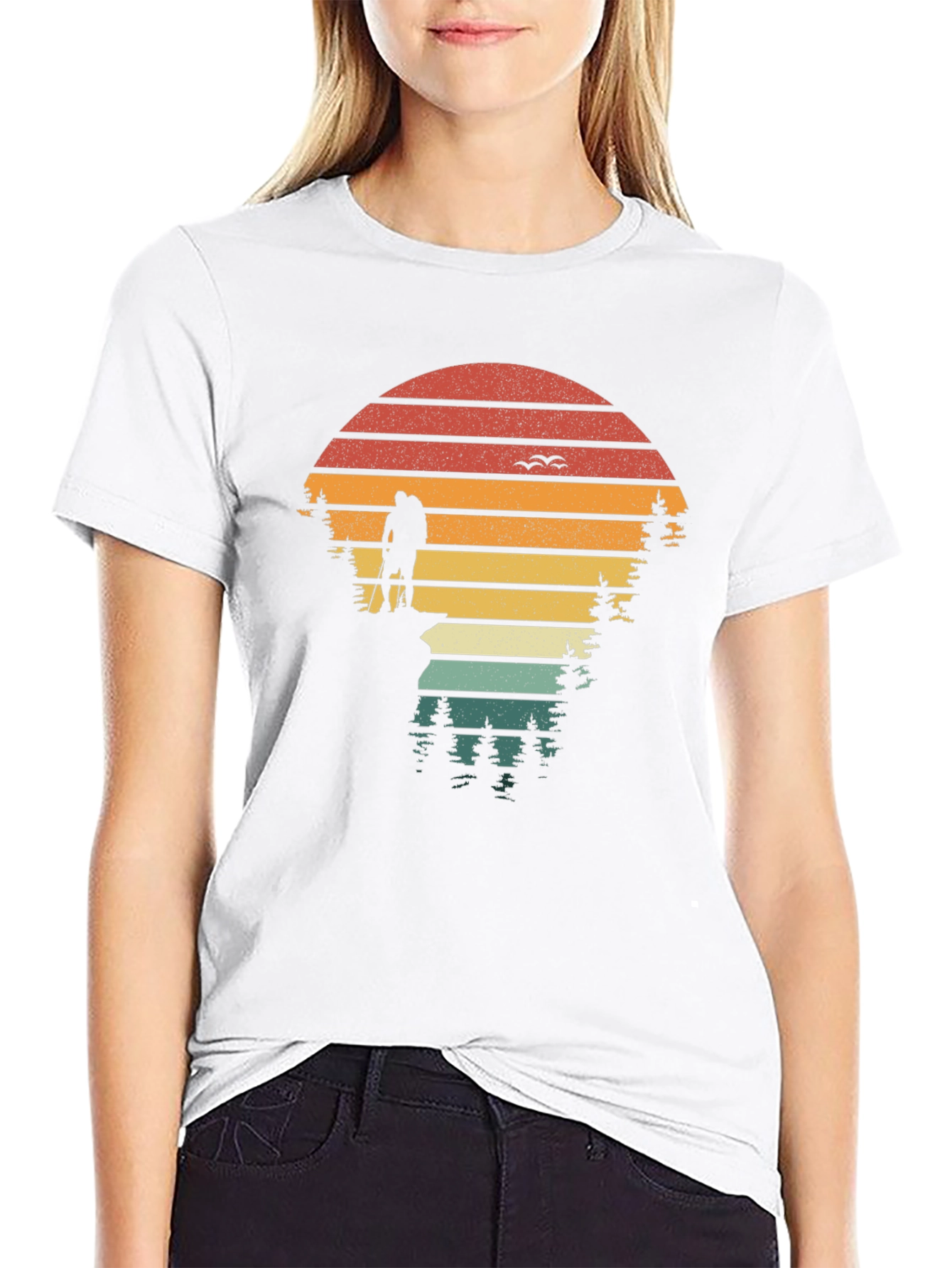 Nature Hiker Graphic Tee - Retro Sunset Design