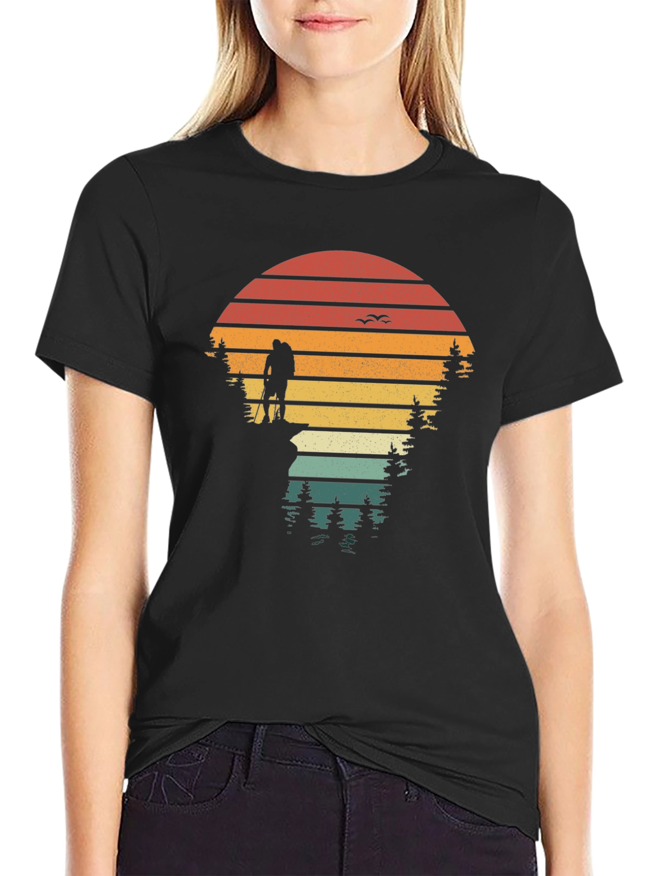 Nature Hiker Graphic Tee - Retro Sunset Design