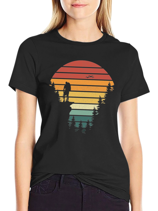 Nature Hiker Graphic Tee - Retro Sunset Design