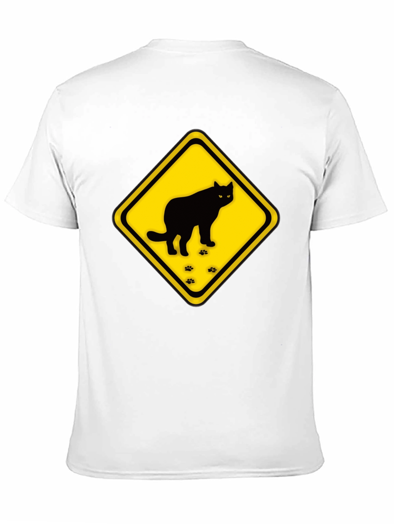 Caution Cat Crossing Black T-Shirt