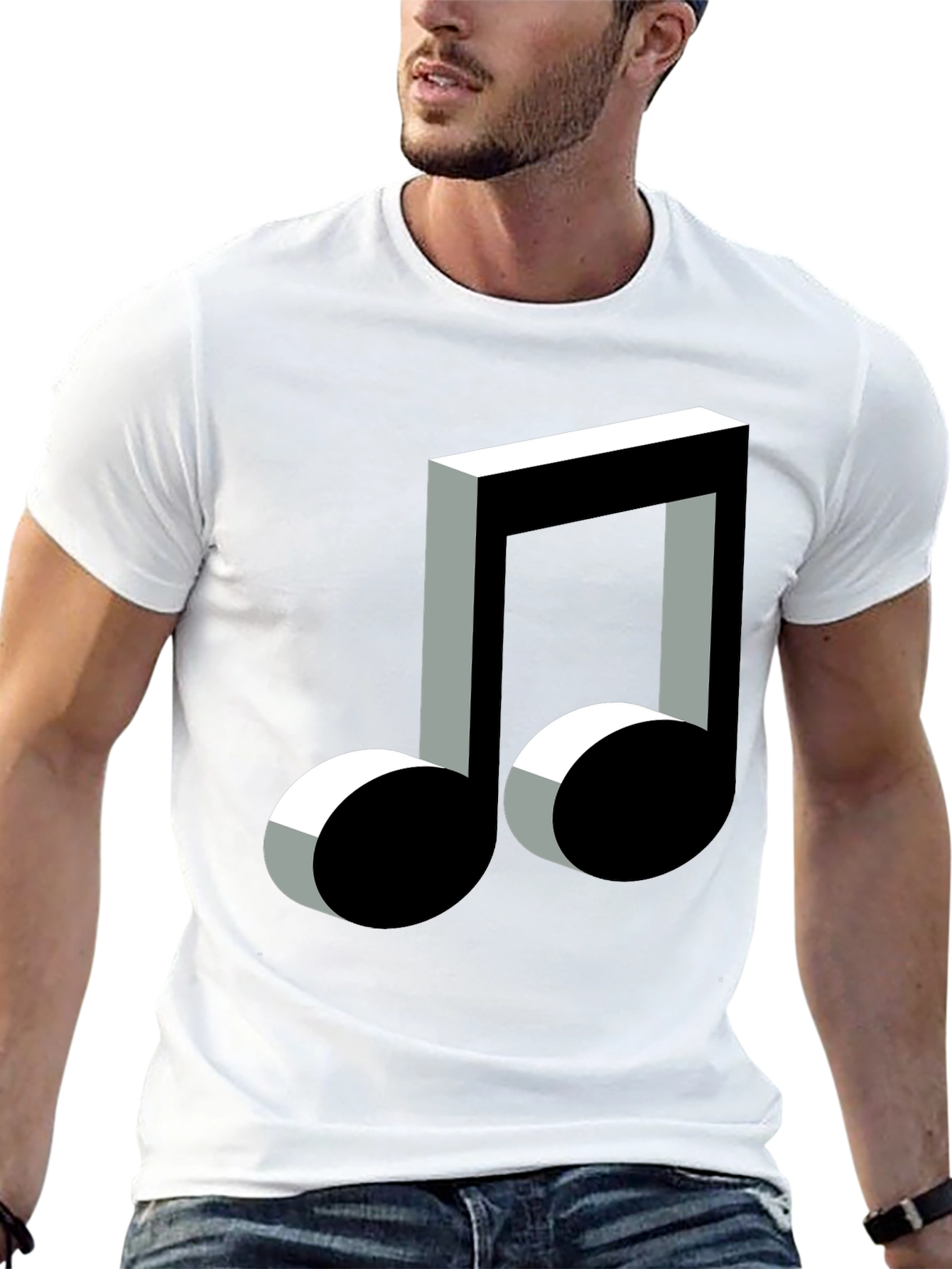 3D Music Note Graphic Black T-Shirt