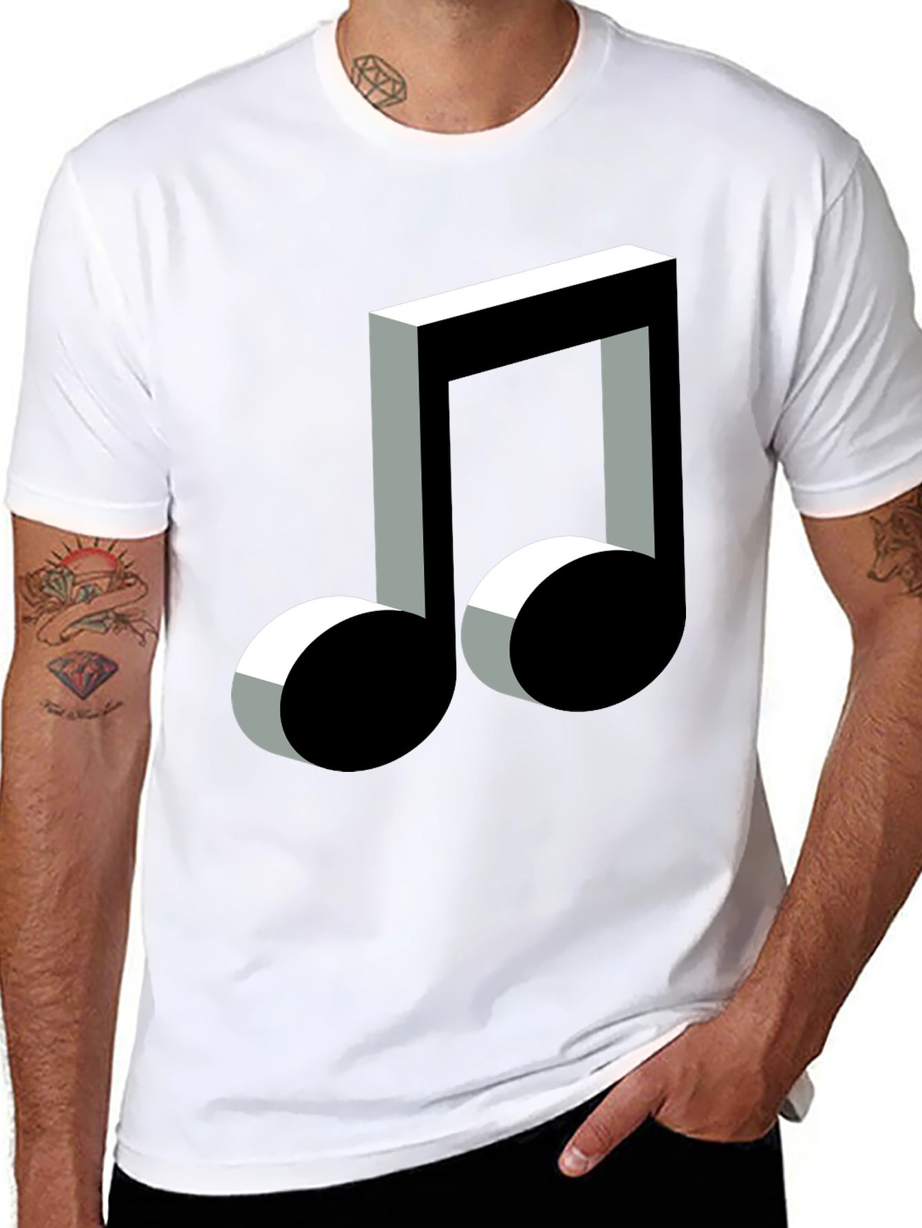 3D Music Note Graphic Black T-Shirt