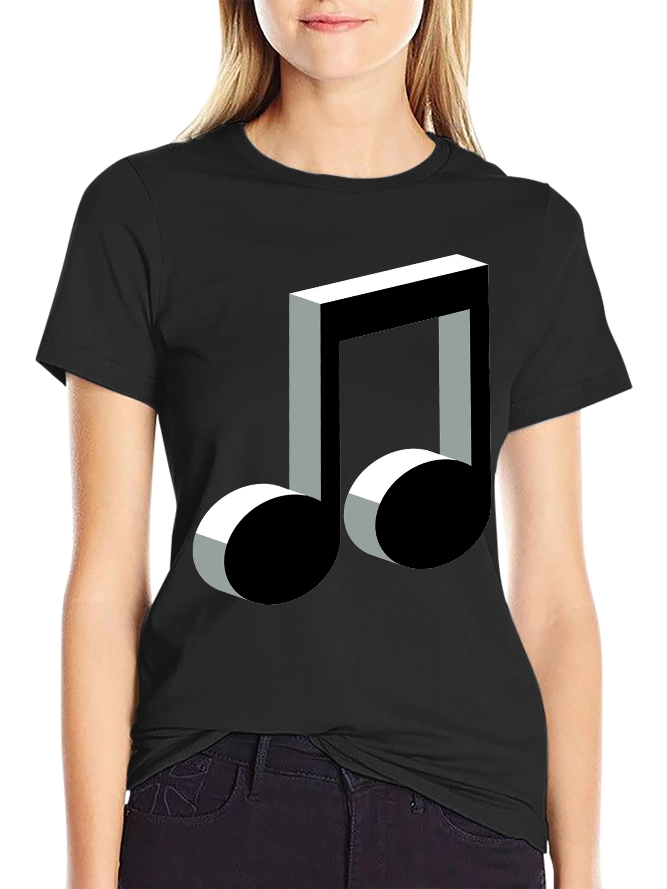 3D Music Note Graphic Black T-Shirt