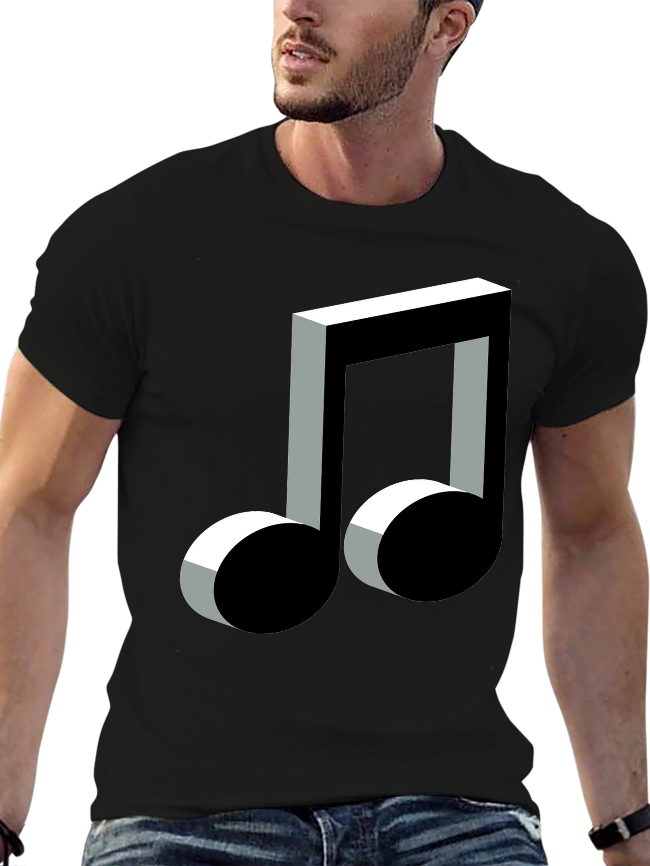 3D Music Note Graphic Black T-Shirt