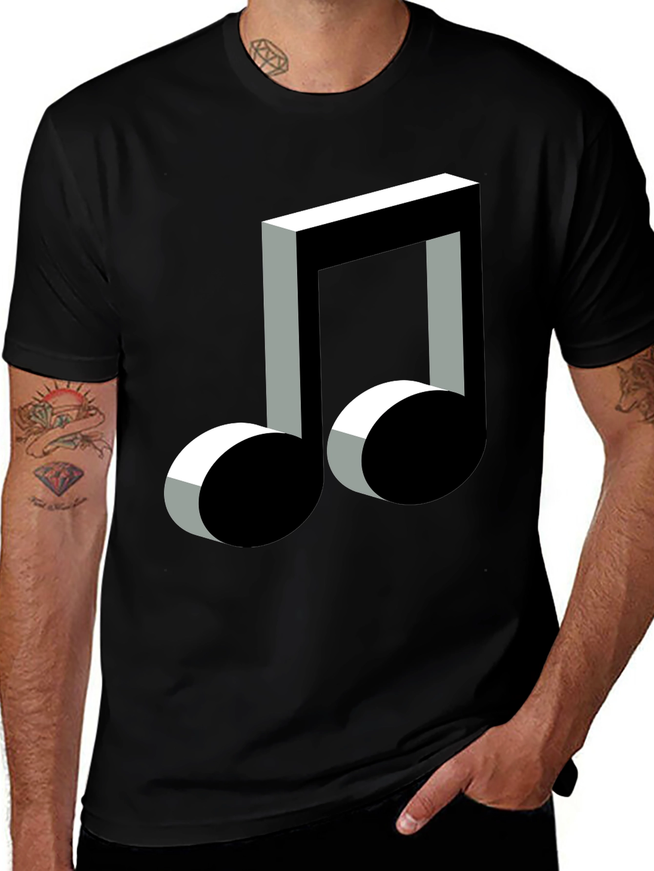 3D Music Note Graphic Black T-Shirt