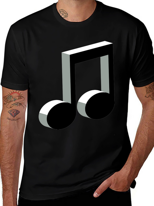 3D Music Note Graphic Black T-Shirt
