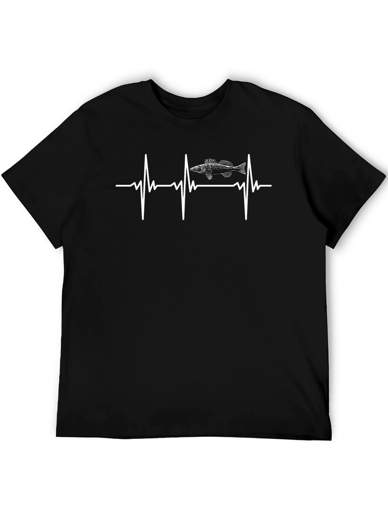 Fishing Heartbeat T-Shirt - Black