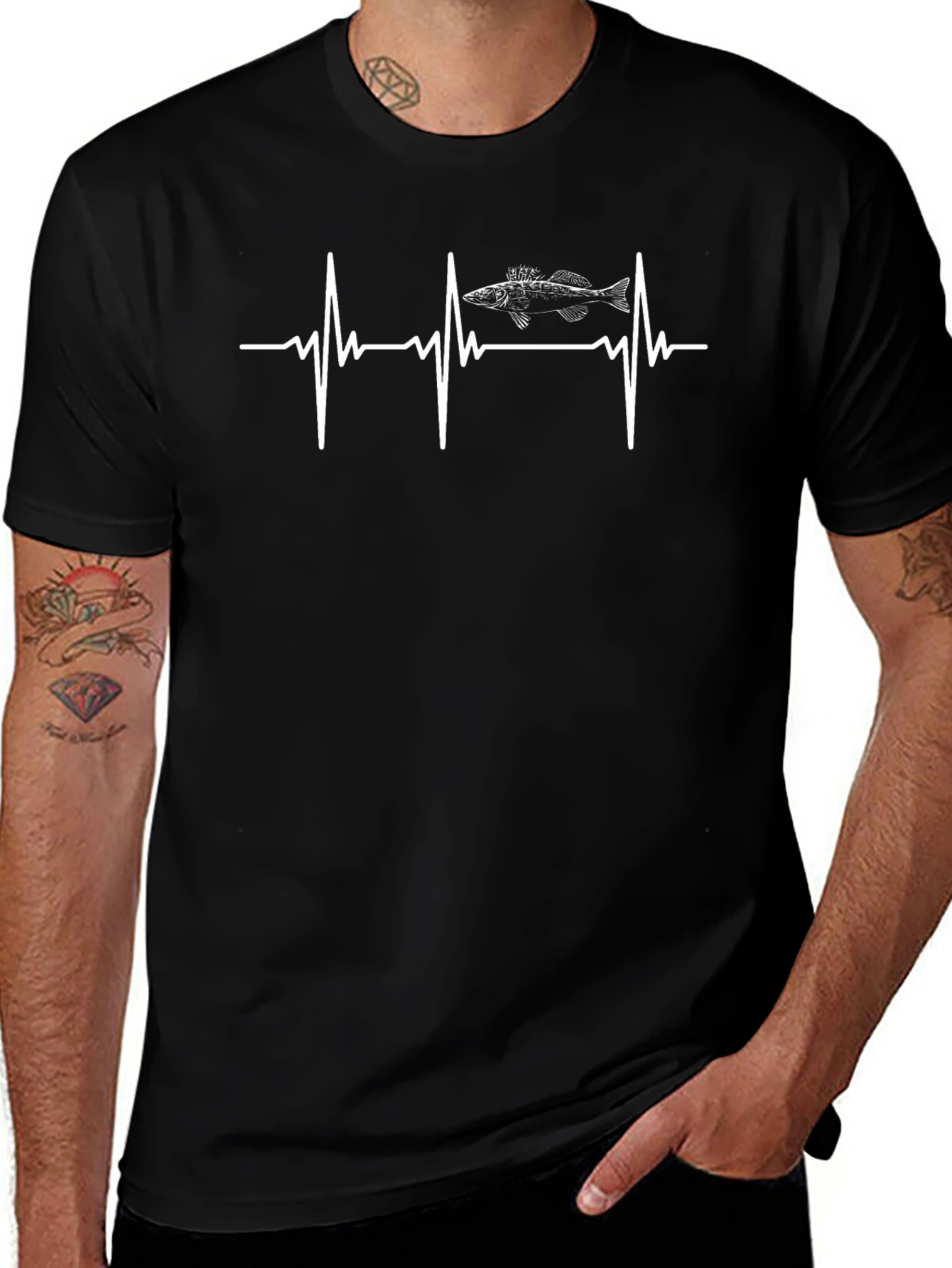 Fishing Heartbeat T-Shirt - Black