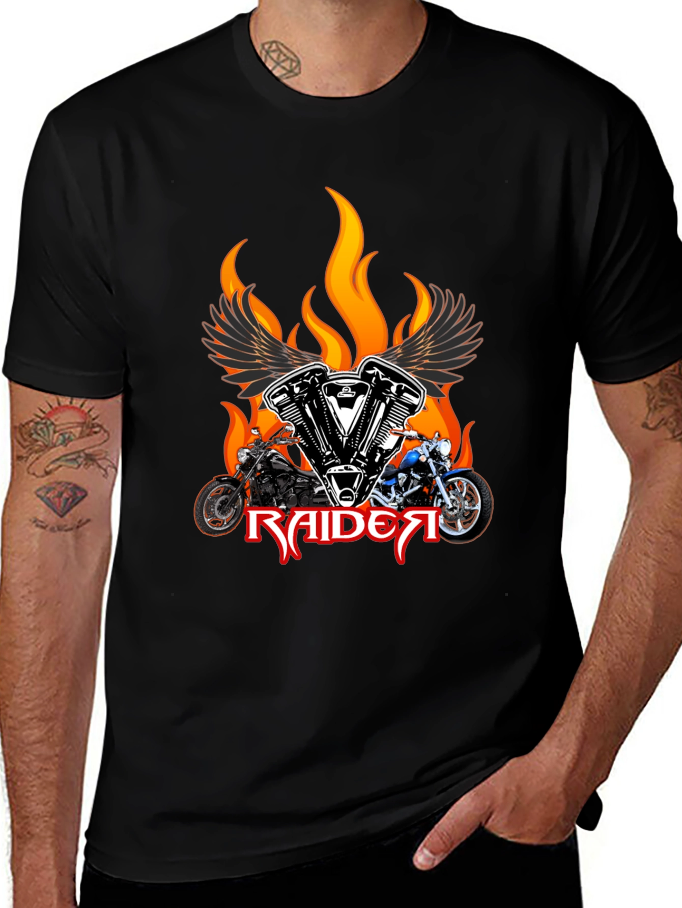 Raider Motorcycle T-Shirt - Flaming Wings