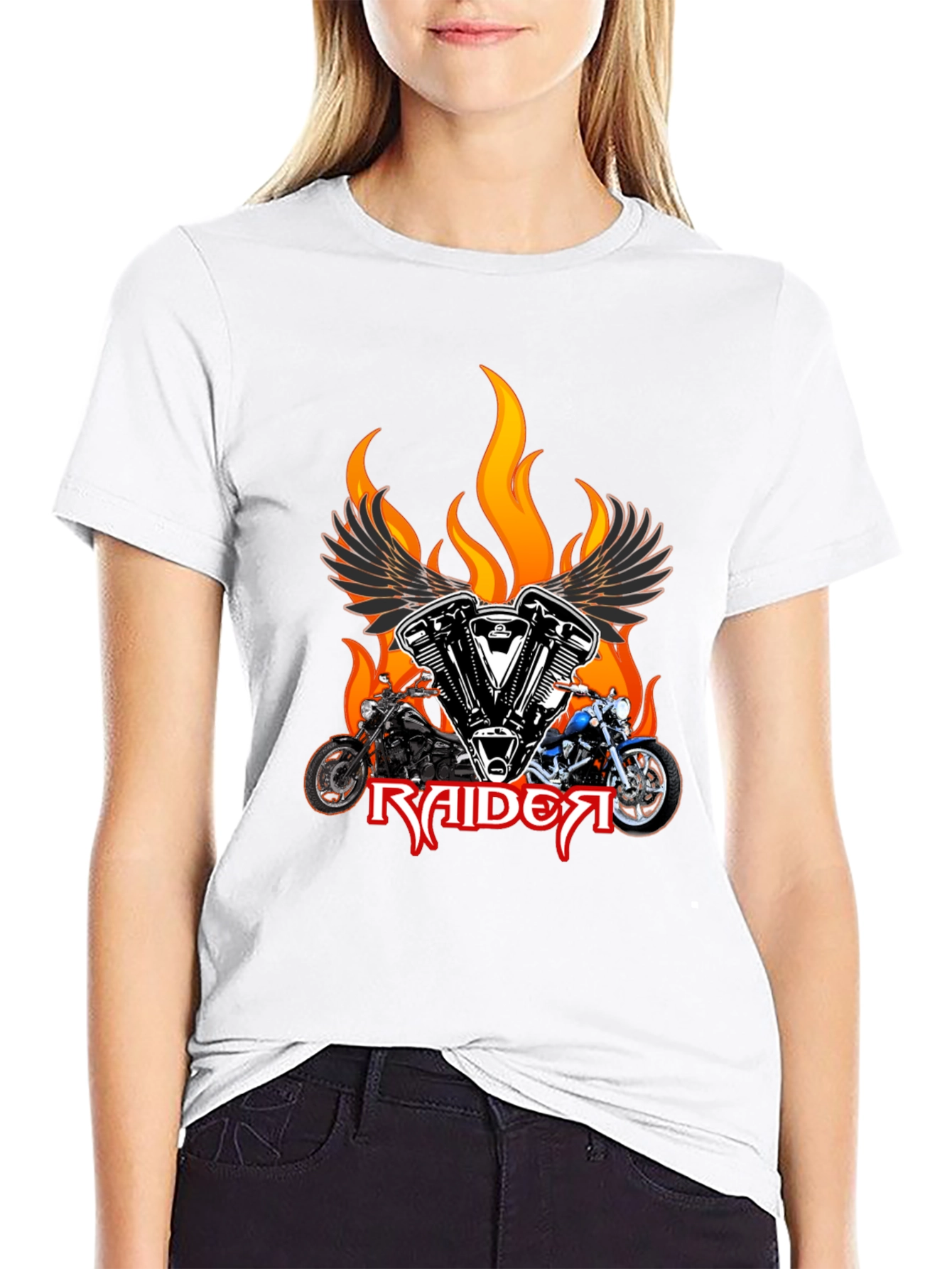 Raider Motorcycle T-Shirt - Flaming Wings