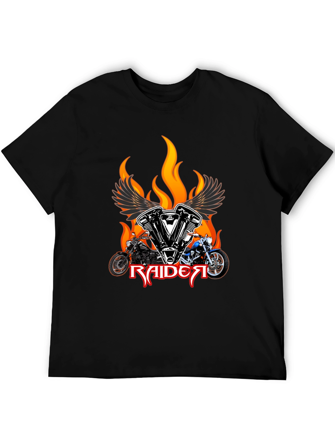 Raider Motorcycle T-Shirt - Flaming Wings