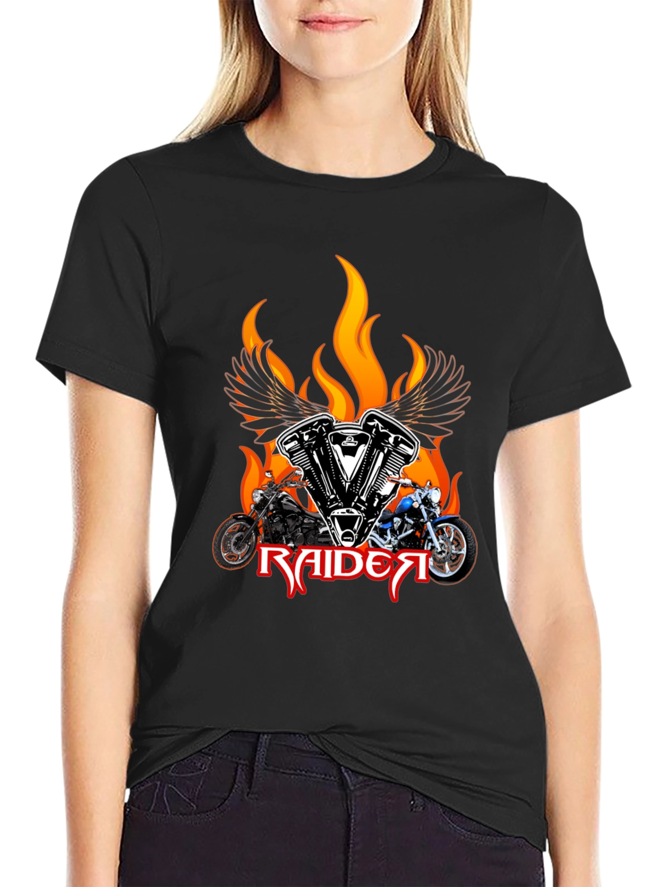 Raider Motorcycle T-Shirt - Flaming Wings