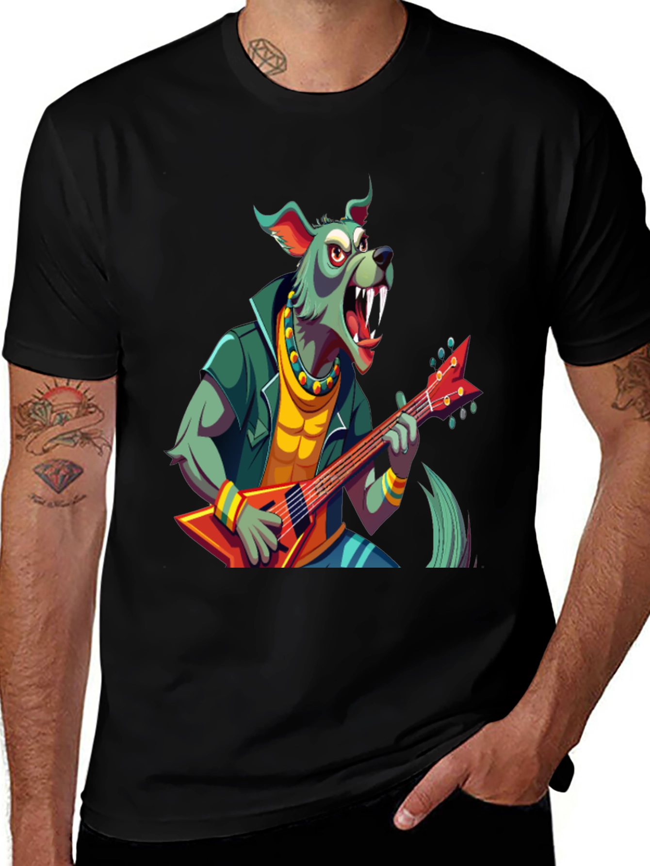 Rocking Werewolf Guitarist Graphic T-Shirt