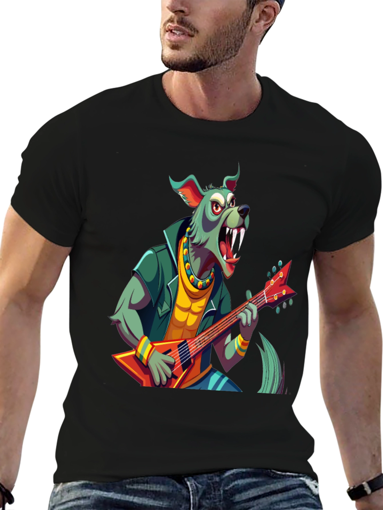 Rocking Werewolf Guitarist Graphic T-Shirt
