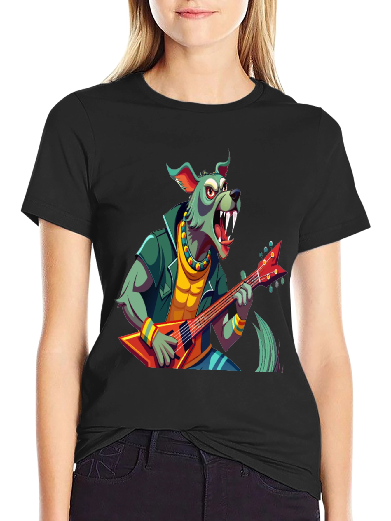 Rocking Werewolf Guitarist Graphic T-Shirt