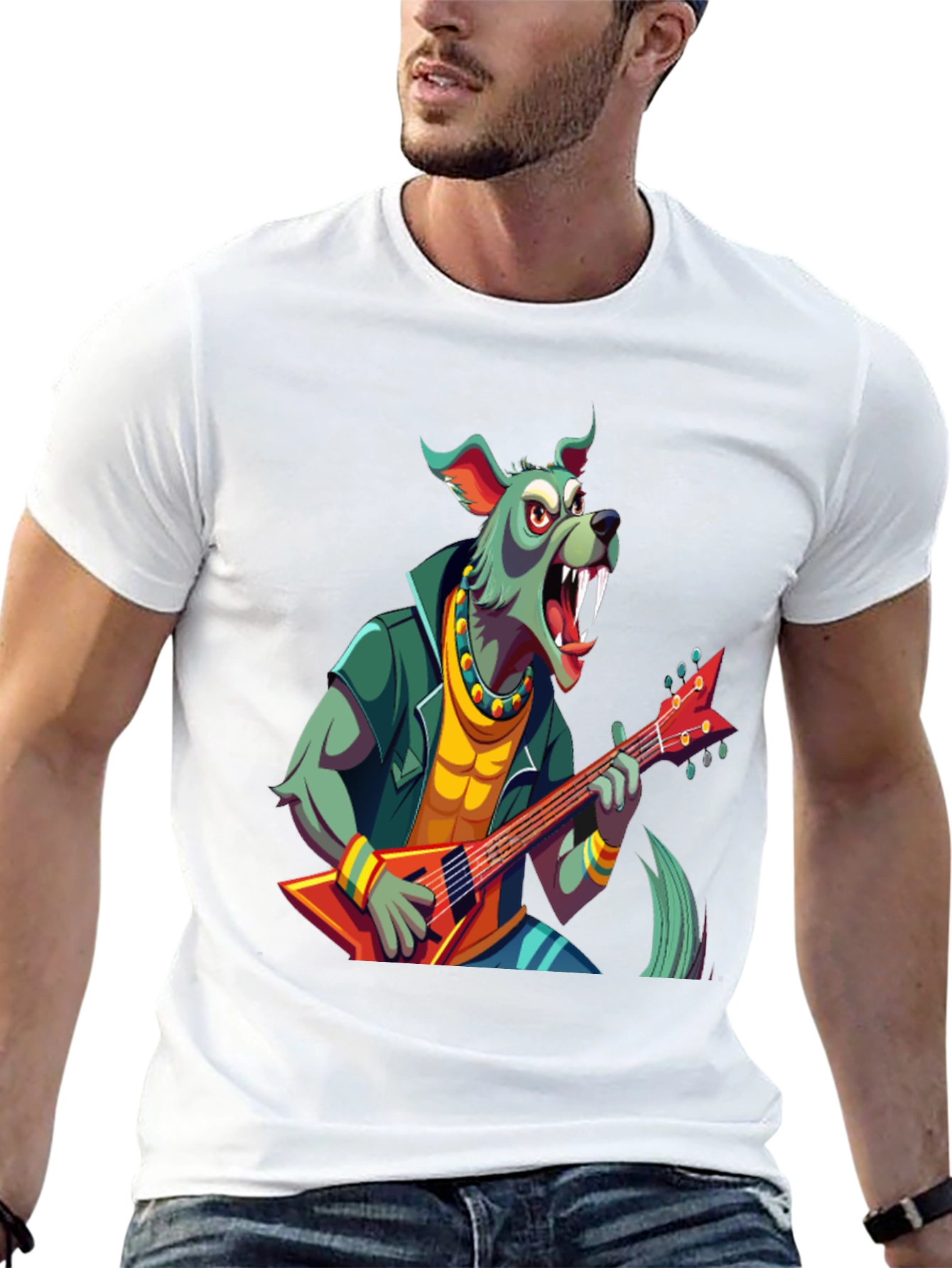 Rocking Werewolf Guitarist Graphic T-Shirt