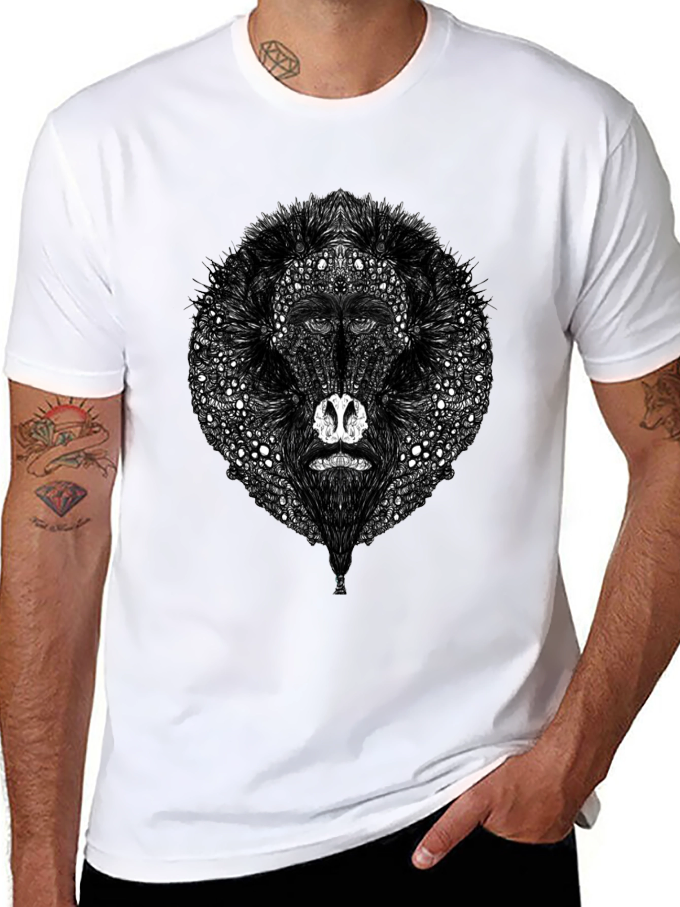 Abstract Baboon Graphic Tee - Unique Black T-Shirt