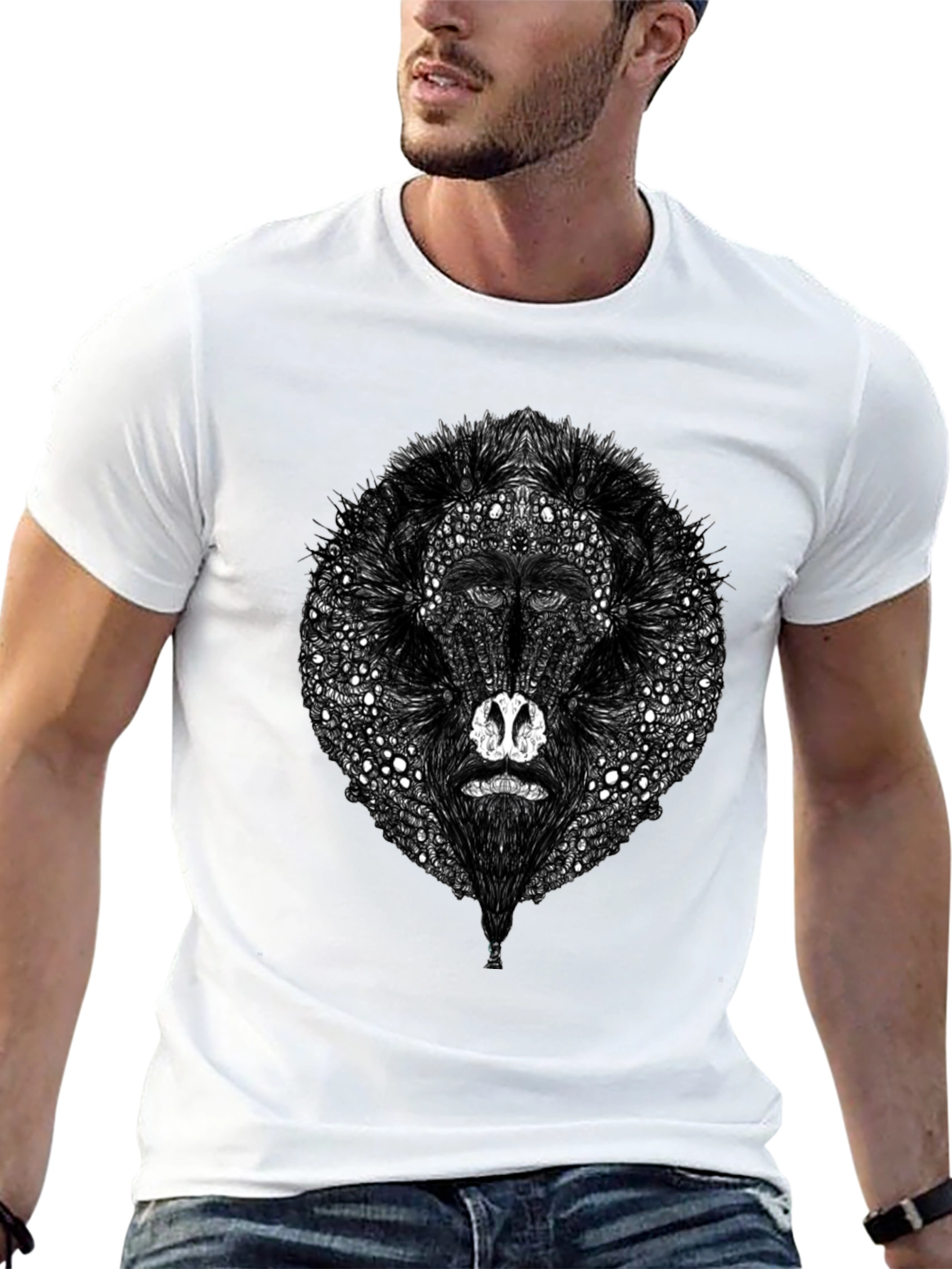 Abstract Baboon Graphic Tee - Unique Black T-Shirt