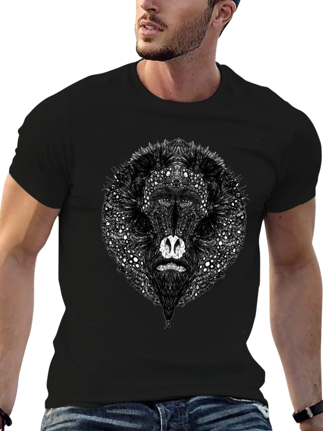 Abstract Baboon Graphic Tee - Unique Black T-Shirt
