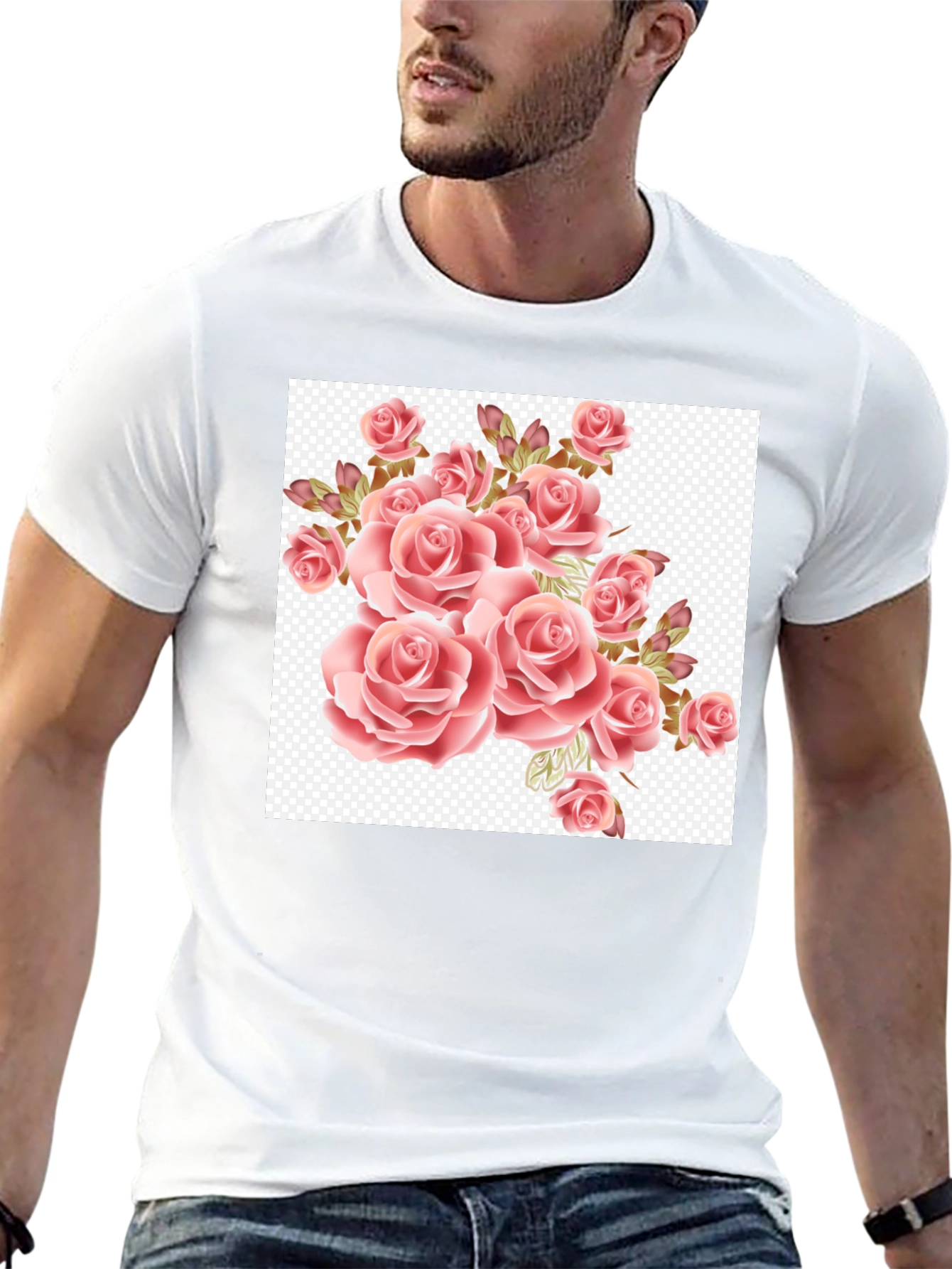 Floral Rose Print Black T-Shirt