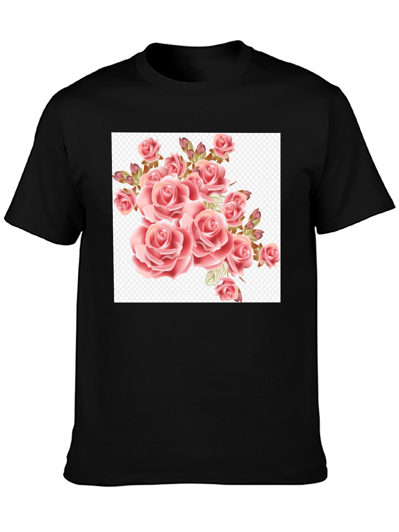 Floral Rose Print Black T-Shirt