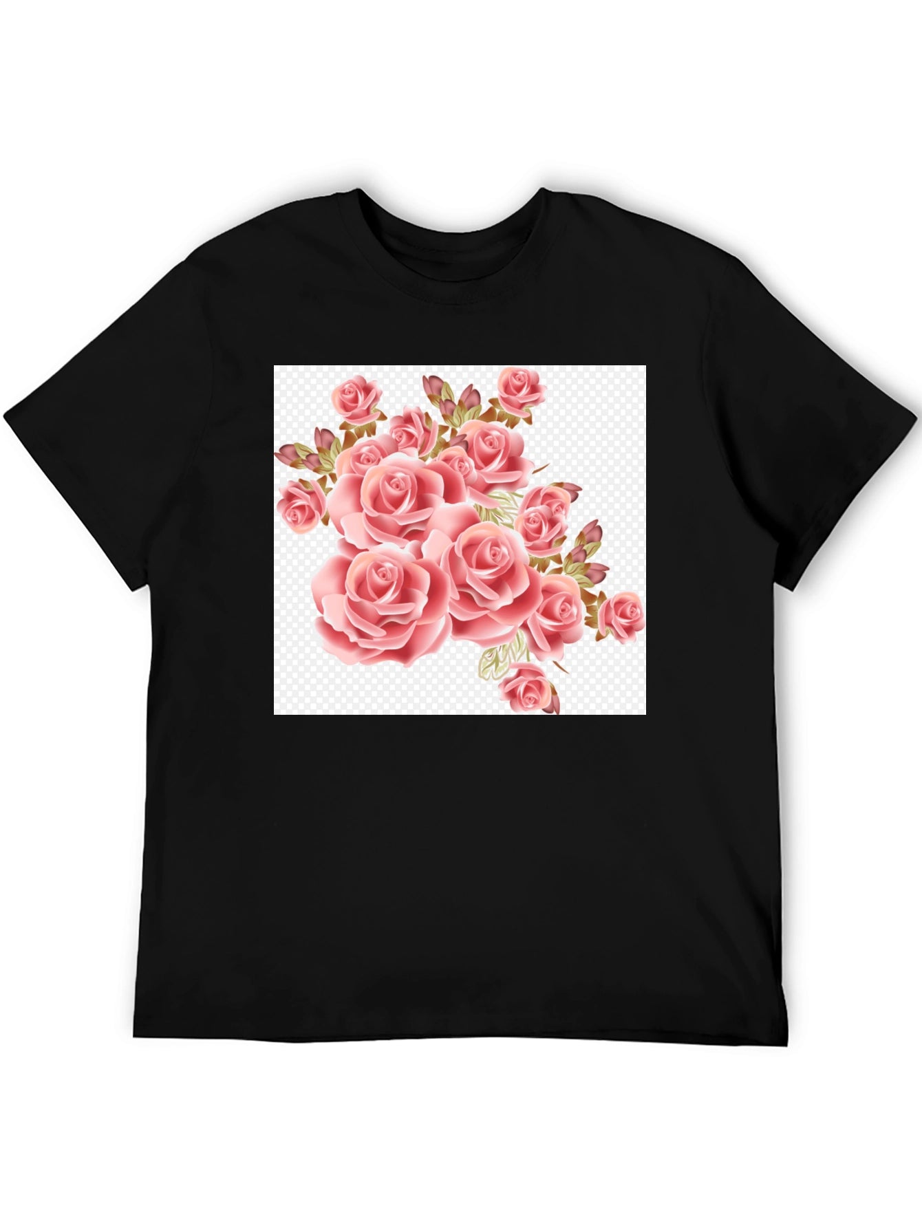 Floral Rose Print Black T-Shirt