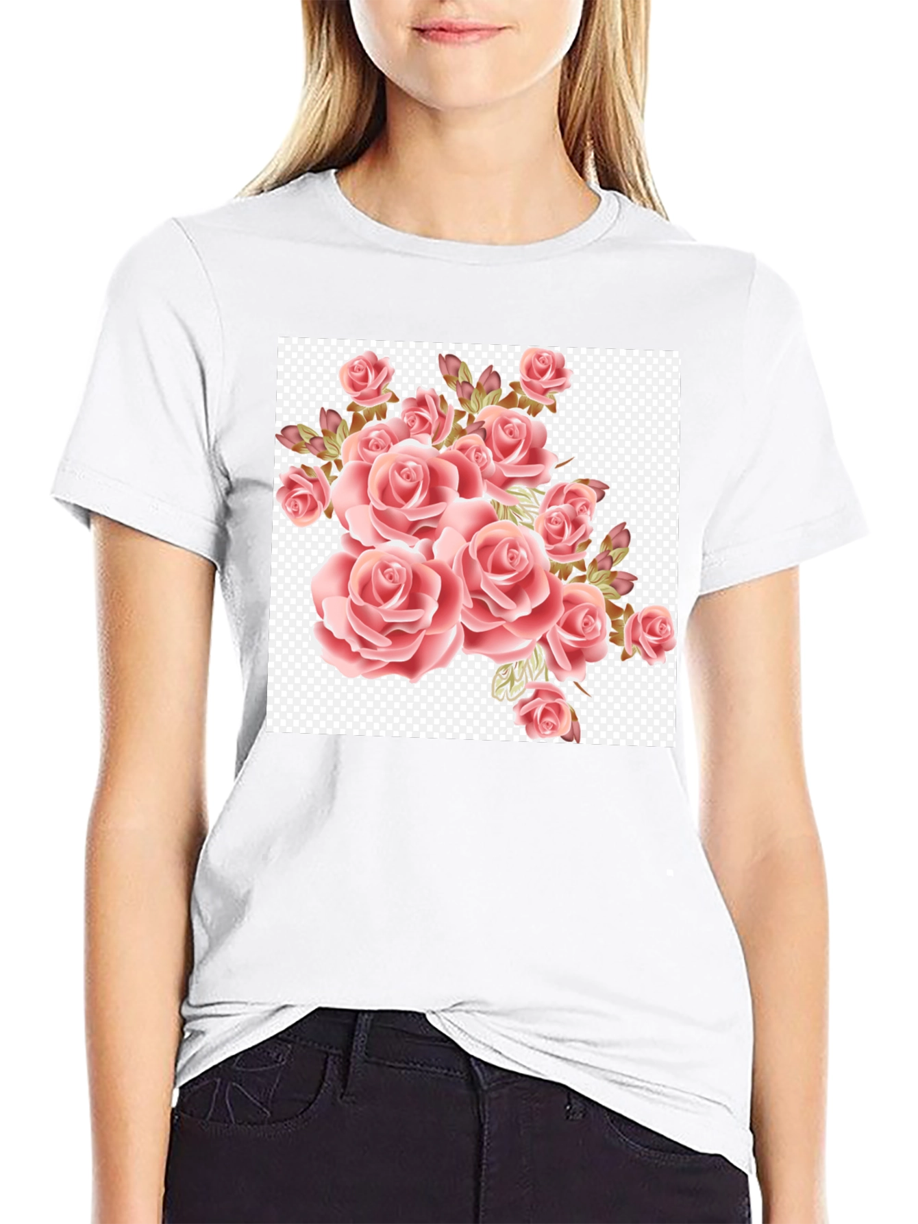 Floral Rose Print Black T-Shirt