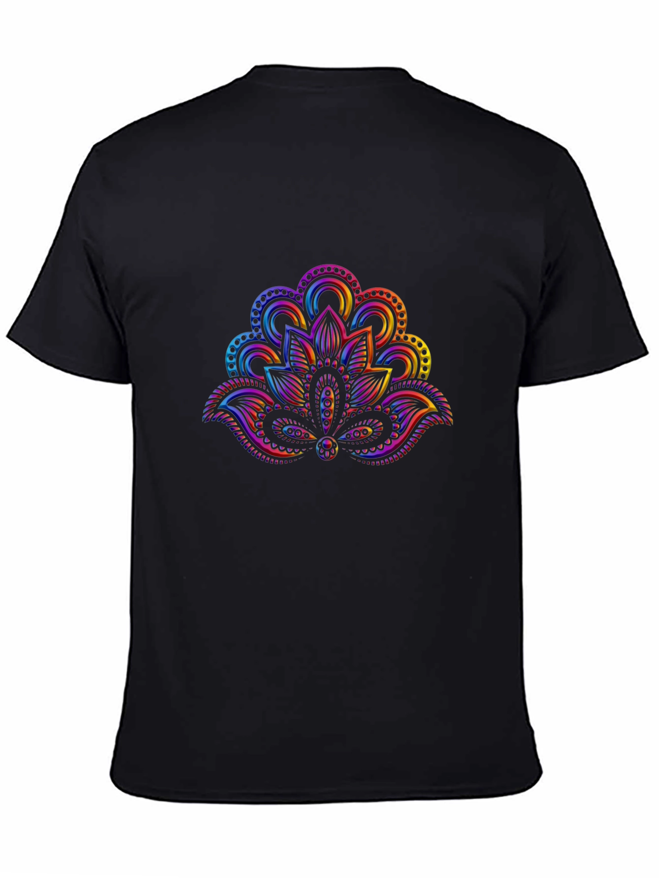 Rainbow Lotus Flower Graphic Black T-Shirt
