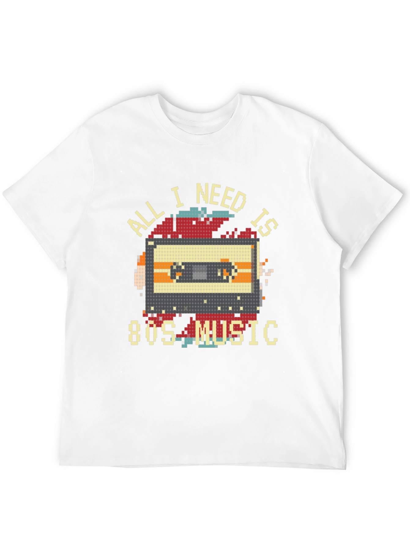 Retro 80s Music Cassette T-Shirt - Pixel Art Style