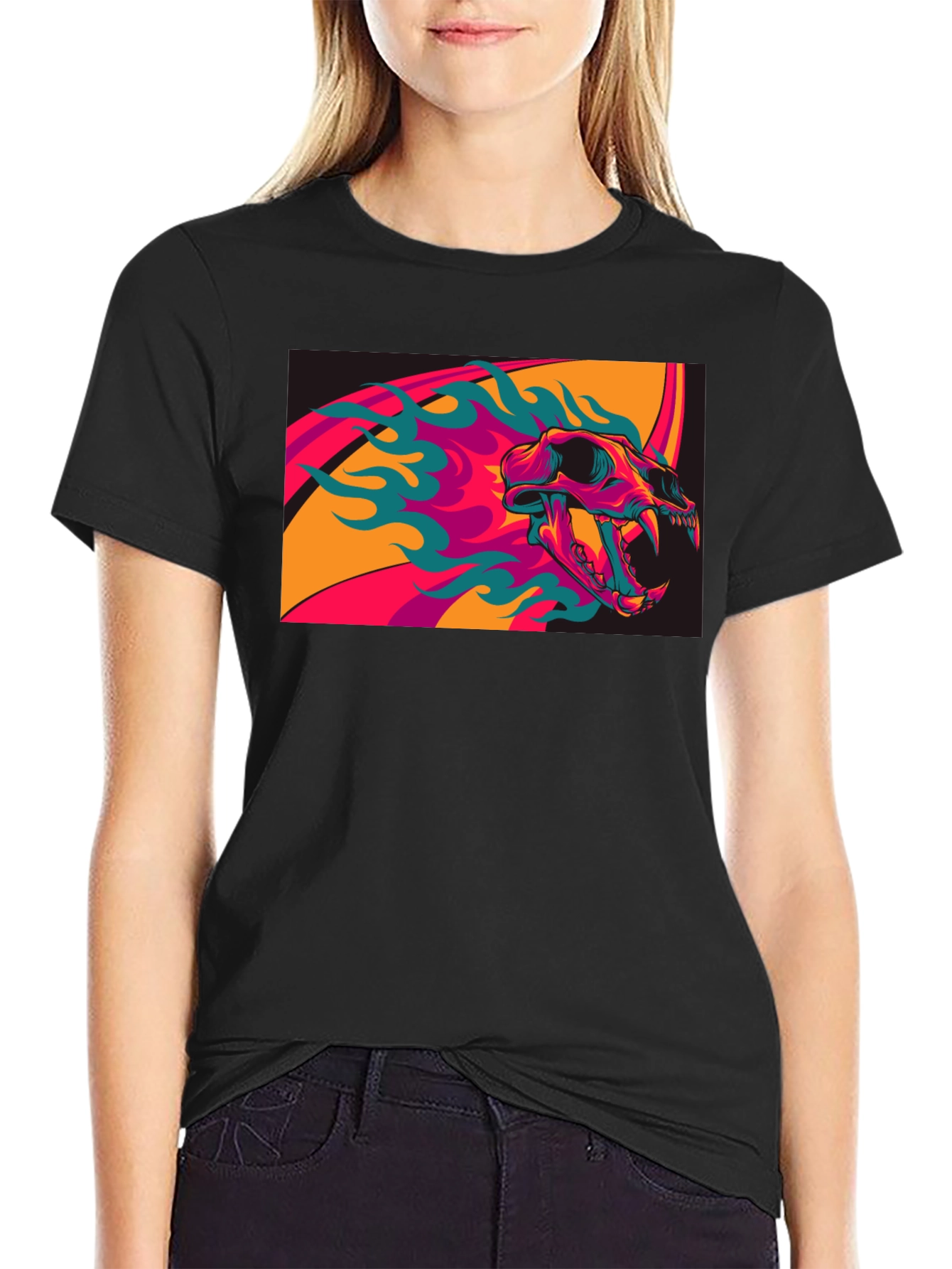 Skull Flames Graphic Tee - Black