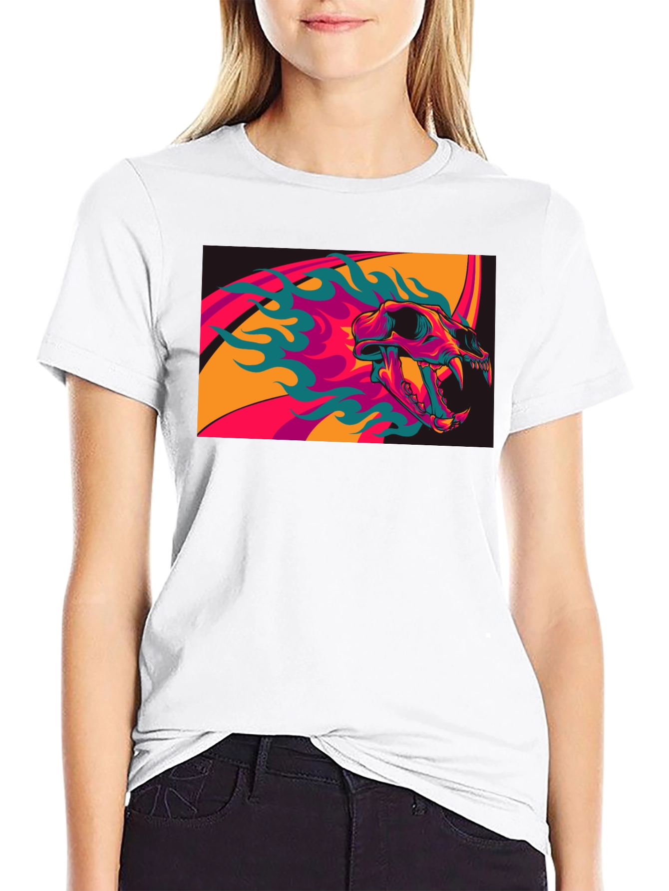 Skull Flames Graphic Tee - Black